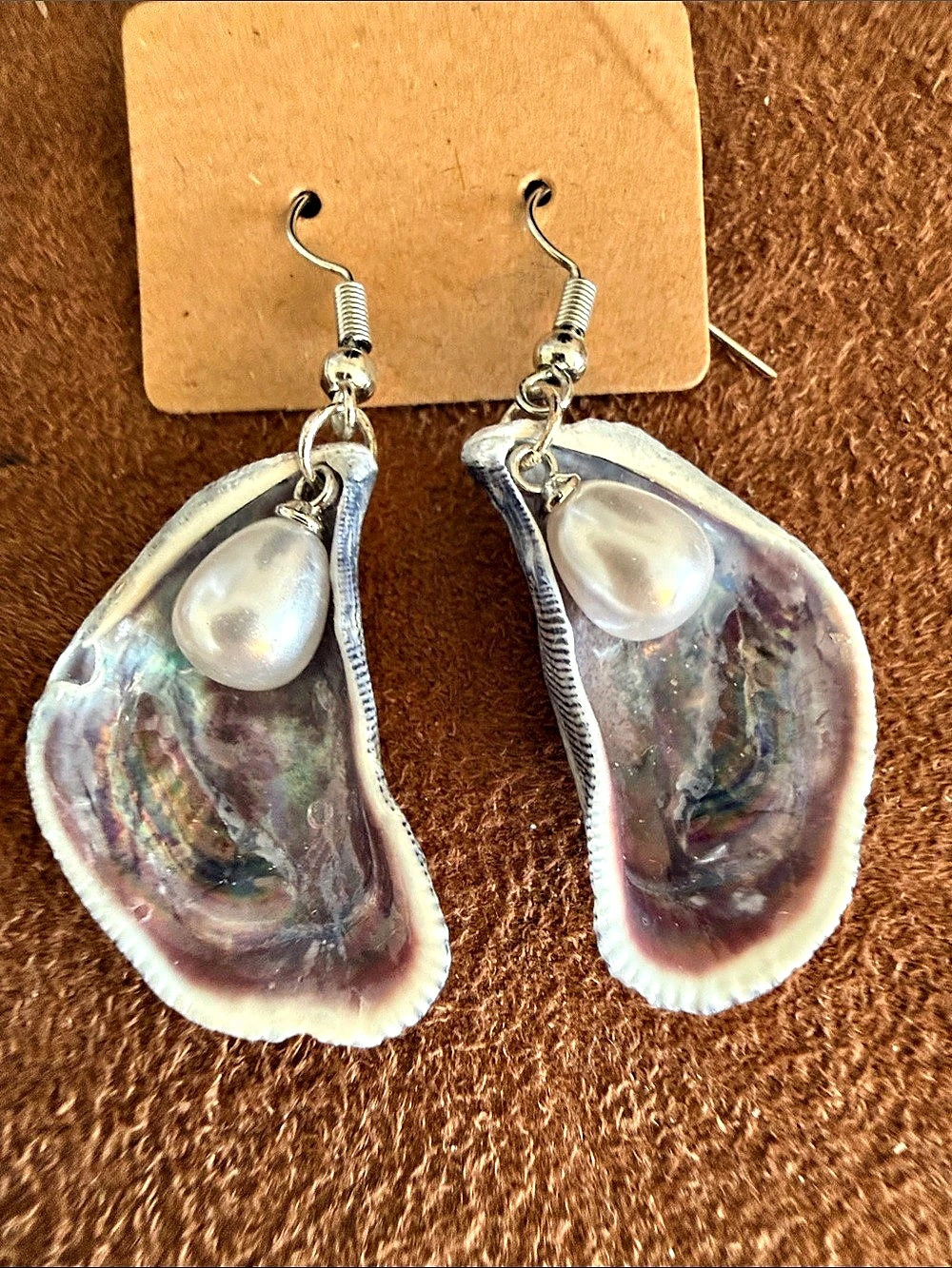 Florida Shell & Pearl Drop Earrings in Silver & White